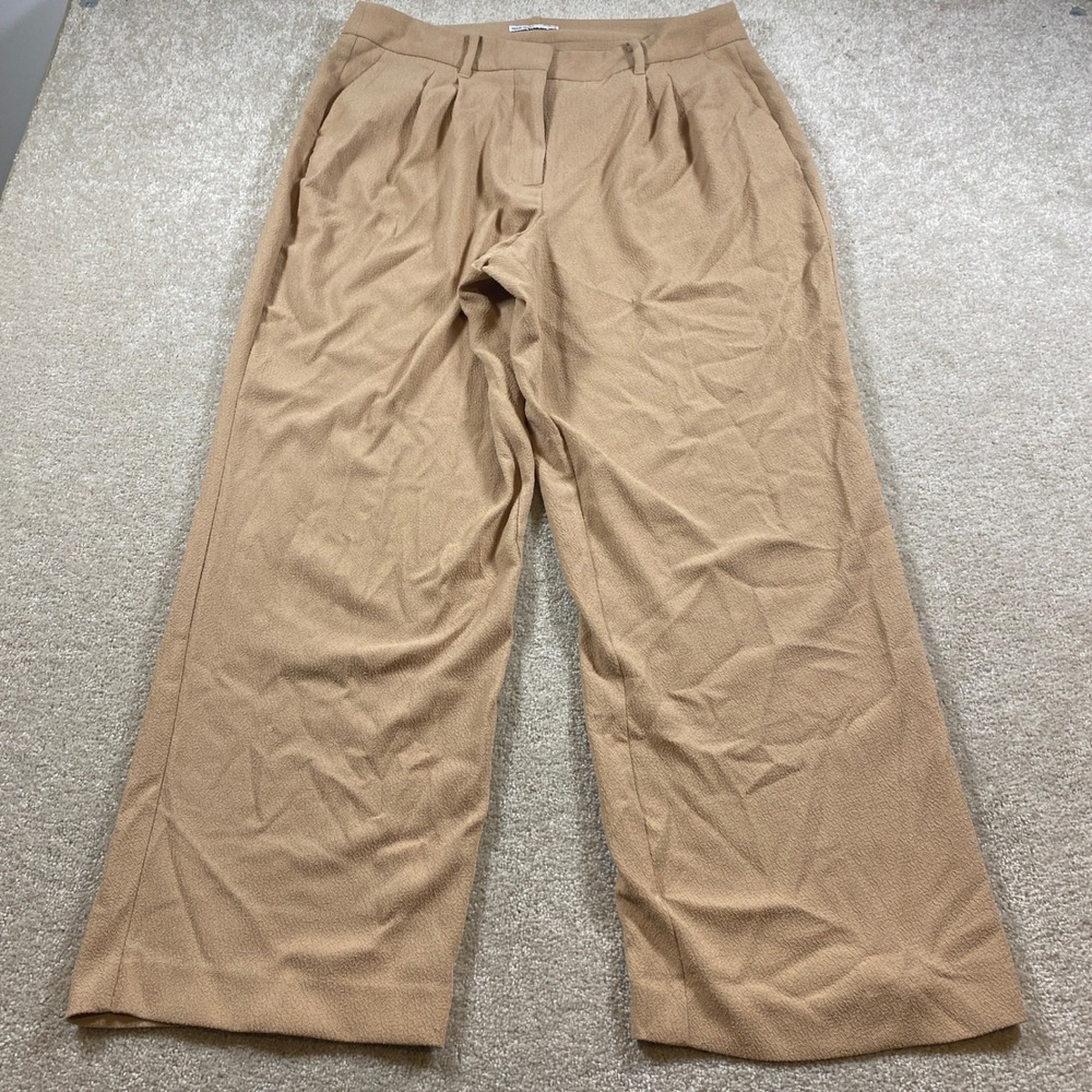 Nine West Wide Leg Trousers Womens 16 Tan Camel Pleated High Rise Crepe Pants